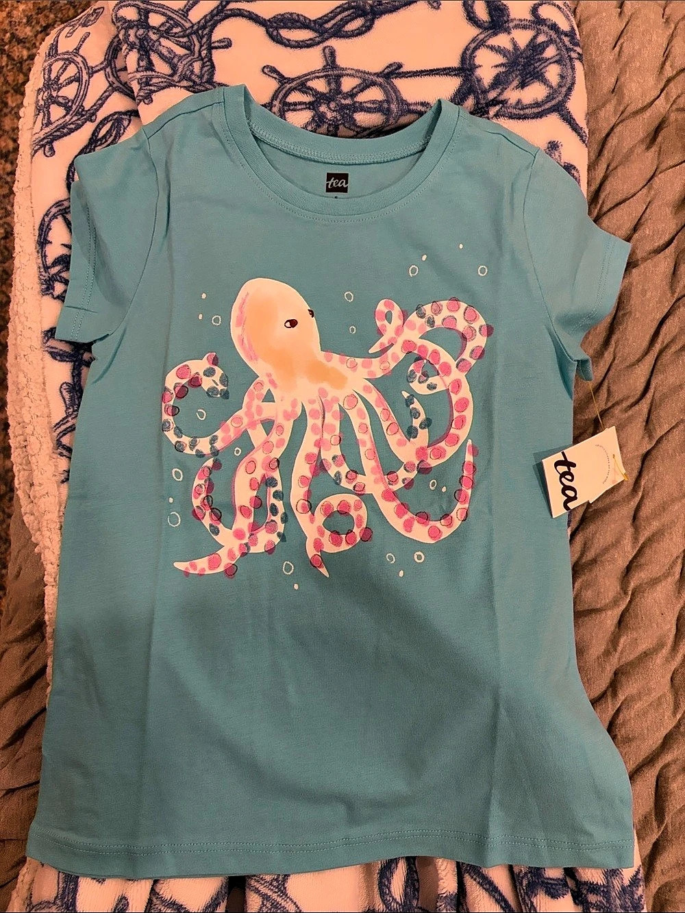 Tea Collection Rainbow Octopus Graphic Tee Girls Graphic Tee in Blue & Pink Size
